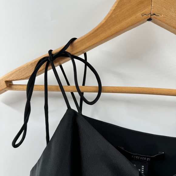 Forever 21 Black Satin Cropped Top with Tie Straps, Size Medium - Picture 3 of 7